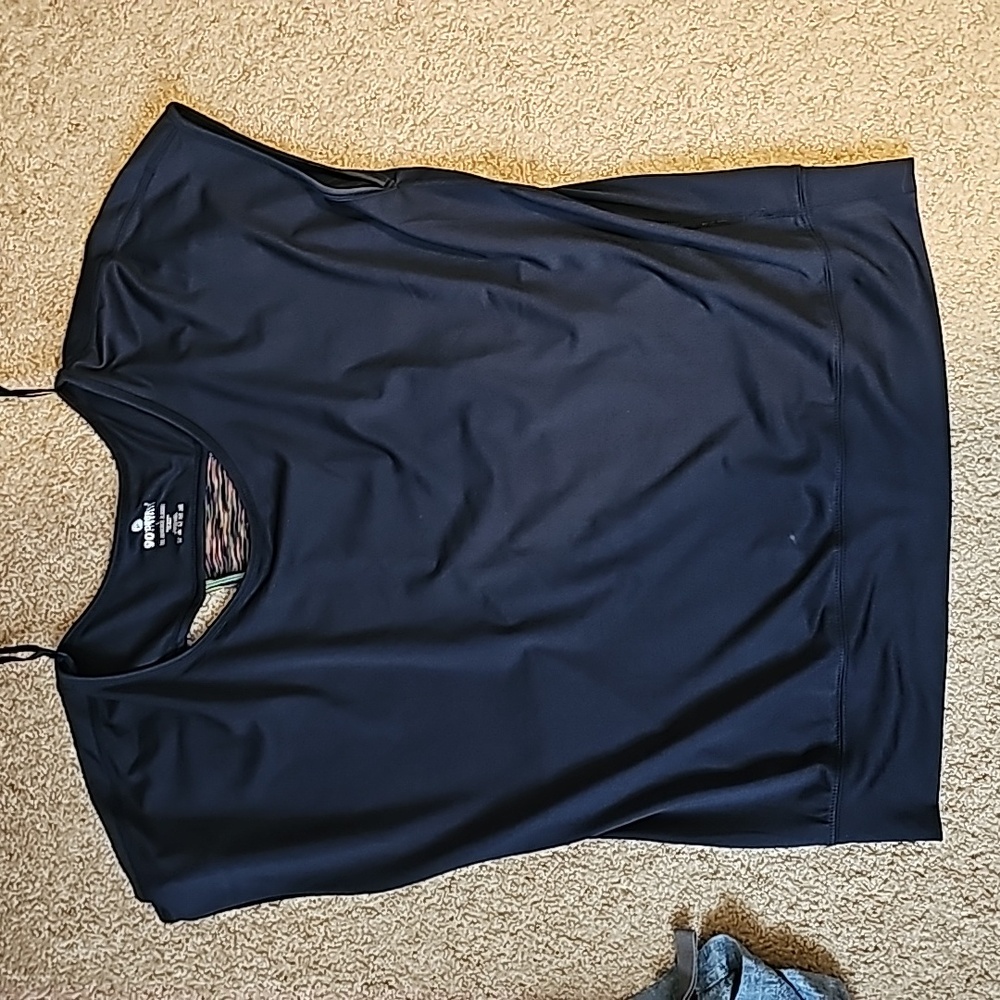 Ladies Sz Lg 90 degree Navy Loose Fitted Open Back